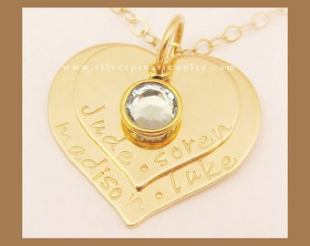 Gold TWO HEARTS Family Story Necklace 14k Gold Filled PERSONALIZED Hand Stamped Mom Gift Jewelry Keepsake Meaningful  free shipping