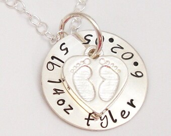 Sterling Silver NEWBORN NECKLACE ... by silverpress New Mommy Mom Mother Pendant Personalized Push Present