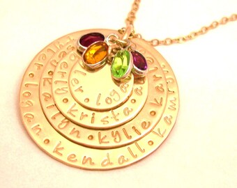 Gold Personalized GREAT GRAND FAMILY Necklace by silverpress .14k Gold Filled . 4 stack discs Hand Stamped Charm Jewelry free shipping