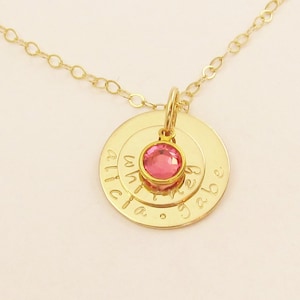 NUEVO Collar 14K Gold Filled Personalizado Madre's MINI MOMMY Colgante Mamá Regalo Estampado a mano con piedra natal