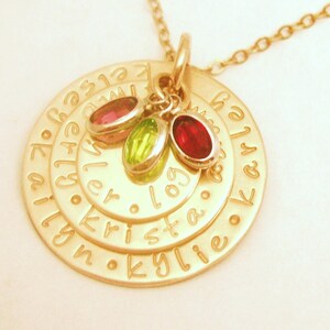 El NANA NECKLACE .. Estampado a mano personalizado 14k ORO familia historia mamá colgante ... Niños Piedras de Nacimiento .. Sólo por Silverpress