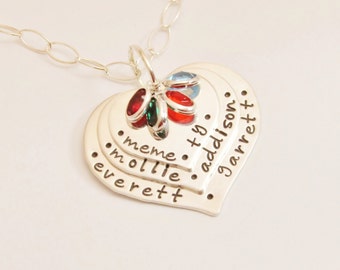MOTHER'S Day Three 3 Hearts STERLING Silver Personalized Hand Stamped Necklace Jewelry SilverPress gift for her