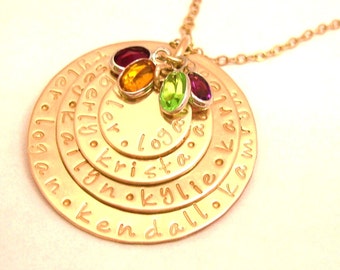 Mother's Day GREAT GRAND FAMILY Personalized 14k Gold Hand Stamped Necklace Gift for Mom her Jewelry 4 stack Grandmother Birthstone Nana