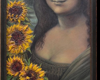 Mona Lisa with Sunflowers Wall Art Print | Renaissance Art Reimagined