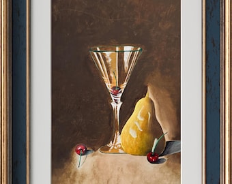 Martini Still Life Wall Art Print | Pear and Cherry Artwork