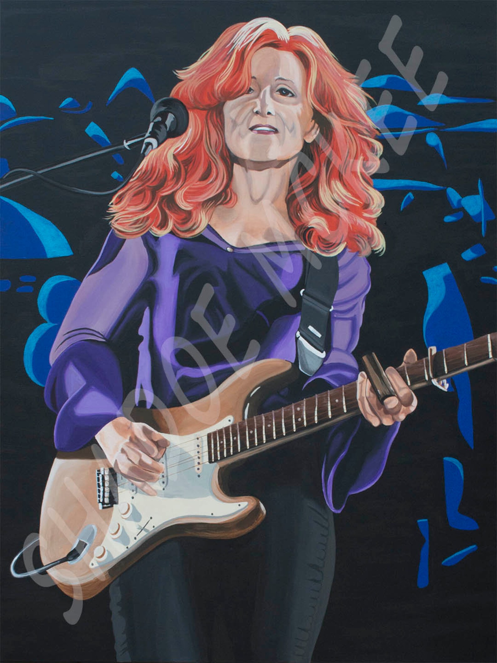 Portrait of Bonnie Raitt in Concert Art Print Poster of Etsy(00)