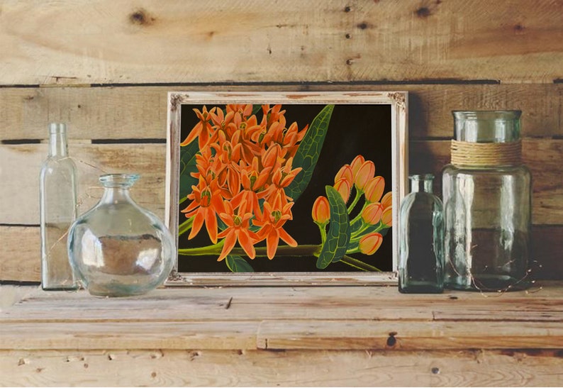 Butterfly Milkweed Wall Decor Wildflower Art Print of Original Painting Great Gift for Women Modern Art PrintPoster Collectible Series