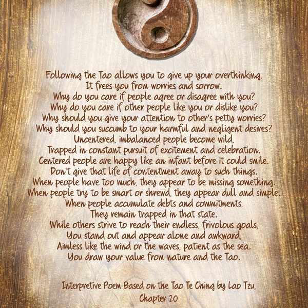 Poem From the Tao- CH 20, Printable Wall Art, Modern Interpretation of Tao Te Ching, Spiritual Art That Feeds The Soul, Peaceful, Taoist