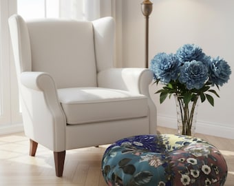 Multicolor Floral Tufted Round Floor Pillow, Boho Cushion for Living Room or Bedroom, Cozy Floor Seating Pouf, Patchwork Home Decor [2sizes]