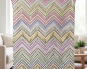 Kleurrijke chevrondeken, moderne pastelkleurige fluwelen zigzagdeken, woondecoratie in Missoni-stijl, gezellige housewarming regenboog [dubbelzijdig, 3 maten]