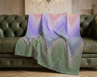 Cozy Rainbow Chevron Blanket - Velveteen Zigzag Throw, Modern Abstract Home Decor, Purple Pastel Gradient Colors [Double-Sided, 3 Sizes]