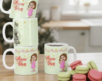 Showgirl Era Cartoon Ceramic Mug | Pastel Star Pattern Fashionista Gift for Young Actresses | Music Lover |Musical Theater [3 sizes]