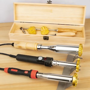 Elektrisches Brandeisen für Holzleder, benutzerdefinierte Messingstempel-Heizwerkzeug, 200W 300W Lötkolben, gerade gebogene Griffmaschine