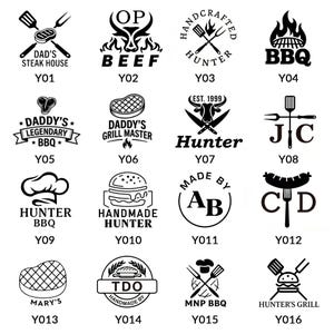 May include: A collection of black and white BBQ and grilling-themed logos. Designs include text such as "Dad's Steak House", "Beef", "Handcrafted Hunter", "BBQ", "Daddy's Legendary BBQ", "Daddy's Grill Master", "Hunter", "Handmade Hunter", and "Hunter's Grill".