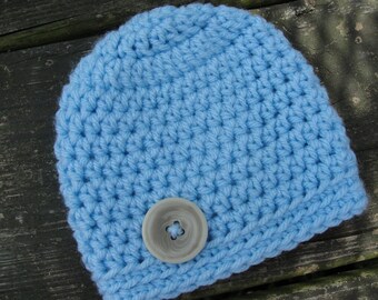 Newborn Baby Boy Button Hat Baby Boy Blue with Button Accent Photo Prop Hat Spring Easter Summer All Season