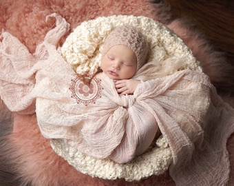 Mohair Silk Newborn Bonnet - Cafe Latte Beige Photo Prop