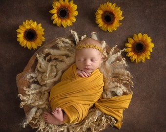 Newborn Stretch Wrap Mustard Gold Swaddle Photo Prop Baby Boy Girl Jersey Wrap