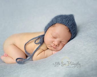 Luxury Grey Mohair Bonnet for Newborn Baby Boy or Girl Charcoal Gray Mohair Silk Luxe Bonnet Hat for Newborn Photo Prop First Photo Session