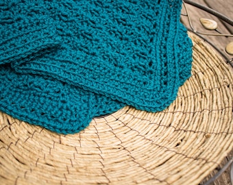 Caribbean Teal Baby Stroller Blanket:  Hand Crocheted