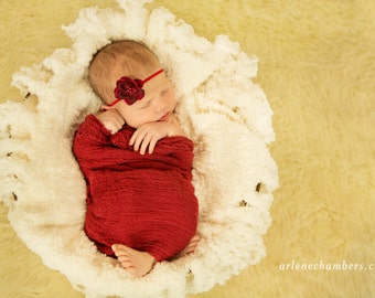 Newborn Cheesecloth Wrap and Headband Set--Christmas Valentines Day Red Pink Photo Prop Headband and Hand-Dyed Premium Cheesecloth Wrap