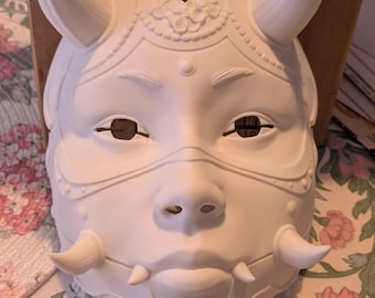 Oni Mask Base - Unpainted 3D Printed Hannya Mask for Cosplay