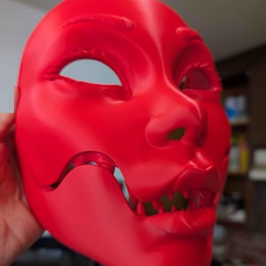 Geisha Masquerade Horror Mask (Movable Jaw) Red
