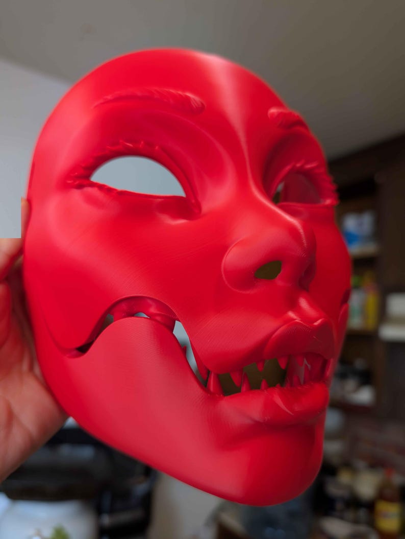 Geisha Masquerade Horror Mask (Movable Jaw) Red