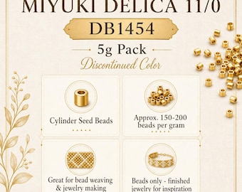 Miyuki Delica 11/0 Seed Beads DB1454 Gold (5g Pack), Discontinued Japanese Cylinder Beads