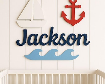 Nautical Wooden Name Sign – 3D Ocean Nursery Decor