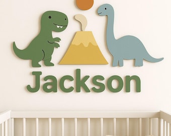 Personalized Dinosaur New Born Name Sign: 3D Wooden Nursery Decor