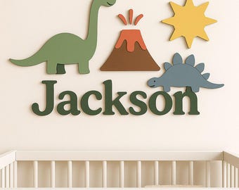 Personalized Dinosaur Name Sign: 3D Wooden Nursery Wall Art