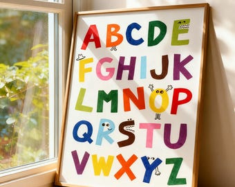 Colorful Alphabet Wall Art for Kids – ABC Poster for Nursery, Playroom, or Classroom – Educational Printable or Framed Baby Room Decor
