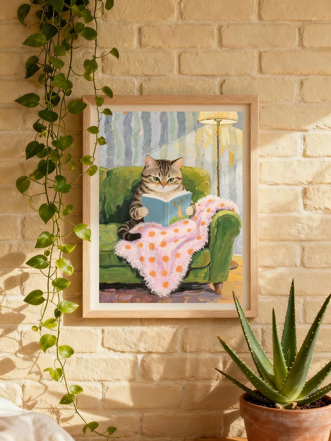 Cute Cat Wall Art Print With Cozy Reading Illustration | Whimsical ...