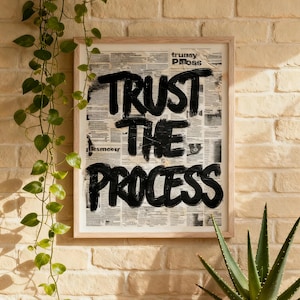 Lita på processen Typografi Väggkonst, Modern Motiverande Poster, Svartvitt Citattryck, Unik Gåva till Honom eller Henne, Modern Inredning