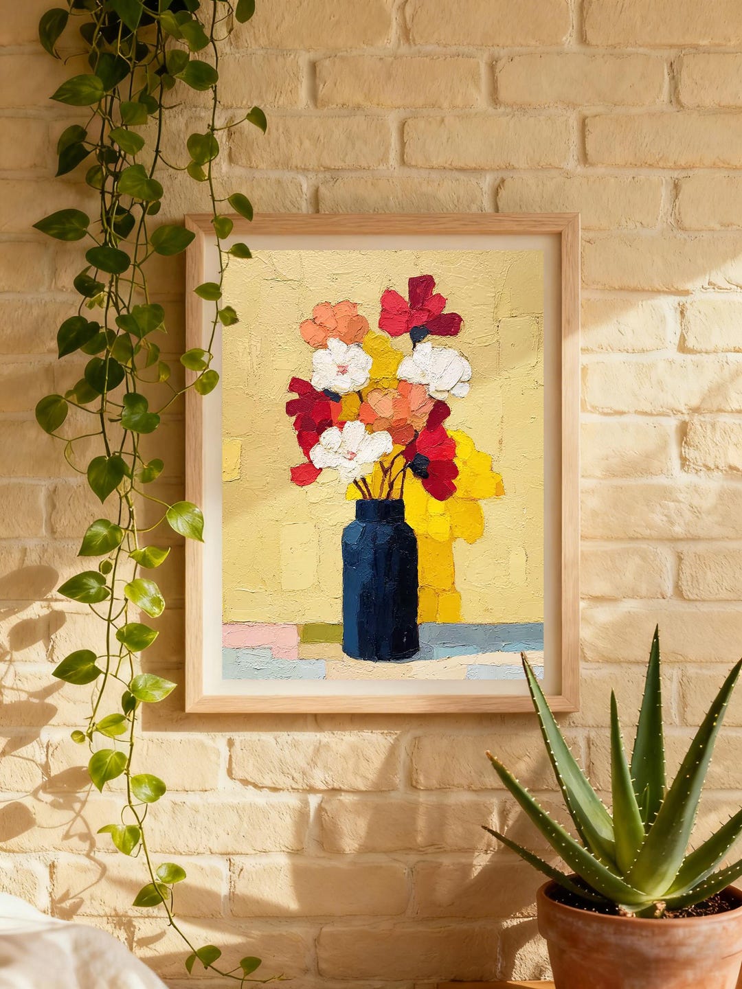 Colorful Flower Vase Wall Art Print, Modern Floral Illustration ...
