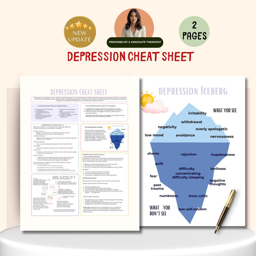 Depression Cheat Sheet Coping Skills, CBT for Depression Printable ...