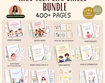 Kids skills in life essential worksheet Bundle, Therapy worksheets, calming corner, coping skills, DBT worries, life skills for Kids