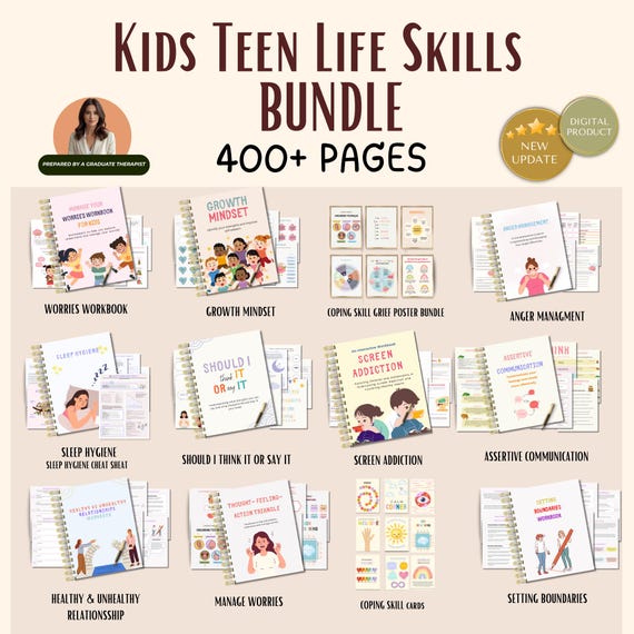 Kids skills in life essential worksheet Bundle, Therapy worksheets, calming corner, coping skills, DBT worries, life skills for Kids