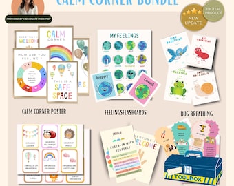 Kit de herramientas para el rincón de la calma infantil, estrategias de afrontamiento para niños, imprimibles para el TDAH, tarjetas de regulación emocional, técnicas de respiración, cuadro de sentimientos