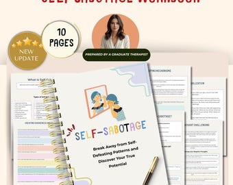Self Sabotage Workbook,Self-love Journal Therapy,Emotional Regulation, automatic negative thoughts,Inner Critic,Therapy Worksheets,self help