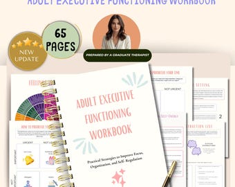 Adult Executive Functioning Workbook, Adult Adhd,ADHD Late Diagnosis,neurodiversity,therapy journal, emotional regulation,therapist resource