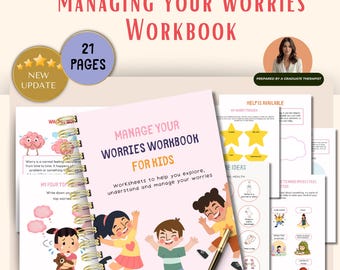 Kids Worry anxiety workbook , CBT worksheets, therapyoffice decor, school counseling resources, counseling games, coping skills, DBT