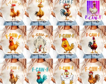 Grappige F-Caw-F kip png-bundel | Screaming Rooster Meme Clipart | Digitale kunst Crazy Hen | Shirtontwerp boerderijdieren downloaden