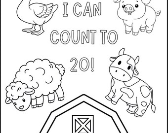 Farm Animals Count to 20 Coloring Book - Educational Kids Activity (Printable PDF)