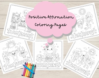 Positive Affirmation Coloring Pages: 5 Printable Sheets (Digital Download)