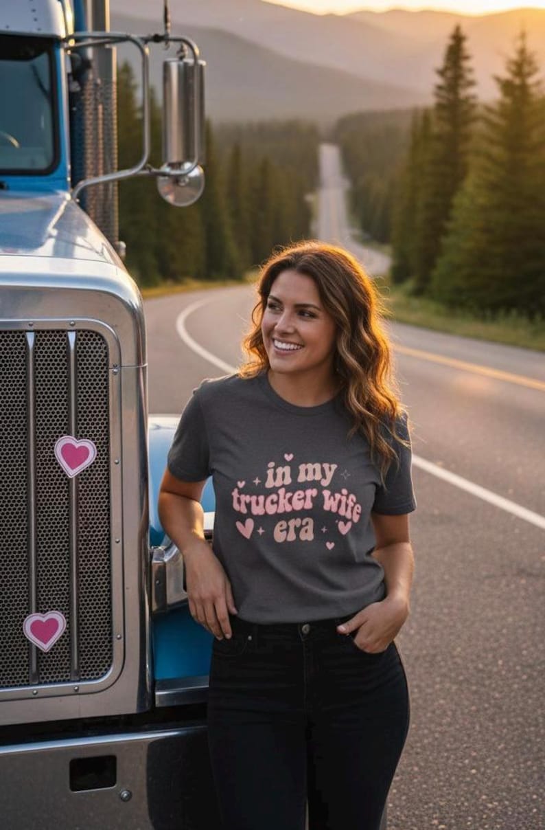 in my trucker wife era women’s tee shirt t-shirt truck drivers wife blue collar wife wifey tee graphic t shirt graphic tee women’s peterbilt