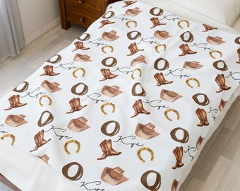 Personalized Cowboy Velveteen Blanket: Western Nursery Decor