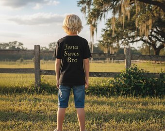 Jesus Saves Bro Youth T-Shirt: Camo Christian Kids Tee