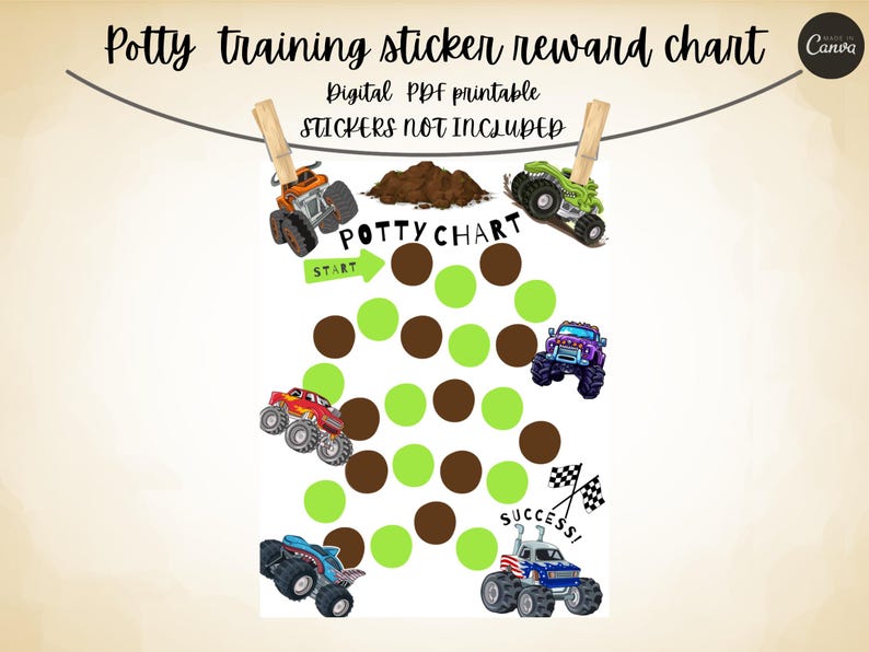 Monster Truck Jam Potty Training Sticksr Chart: Digital Download (PDF
