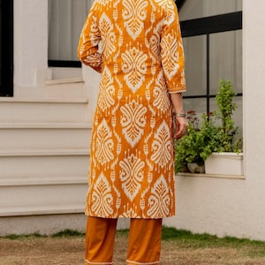 Conjunto de dupatta de pantalón kurti de algodón bordado amarillo, salwar kameez indio imagen 5